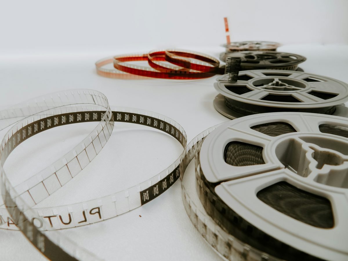 Vintage film reels and strips, illustrative photo